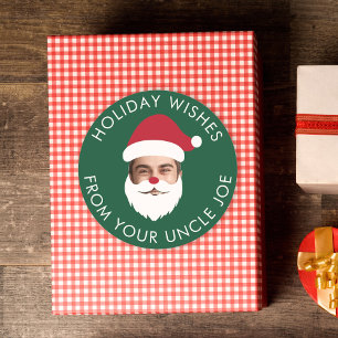 Sticker Rond Funky Custom Face Swap Père Noël Texte de Noël