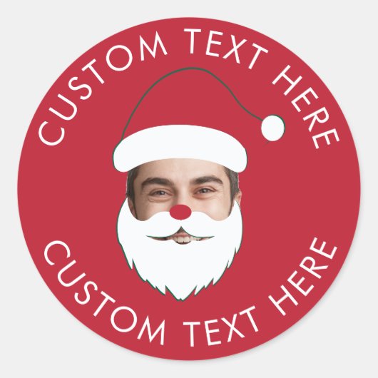 Sticker Rond Funky Custom Face Swap Père Noël Texte de Noël (Devant)