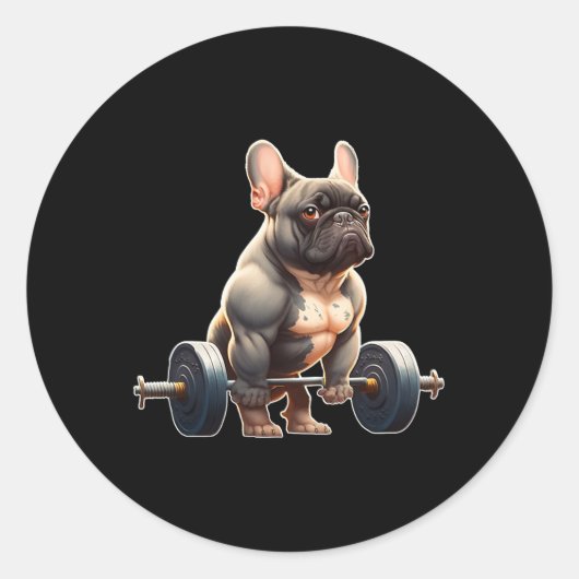 Sticker Rond Funky French Bulldog Bodybuilding Gym Frenchie Wei (Devant)