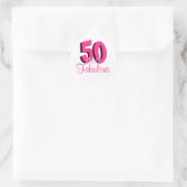 Sticker Rond Funky Hot Pink 50 et Fabuleux anniversaire (Sac)