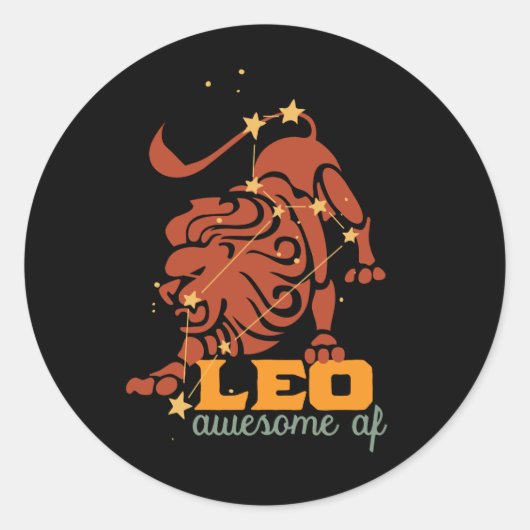 Sticker Rond Funky Leo Zodiac Star Sign Astrologie Awesome AF (Devant)