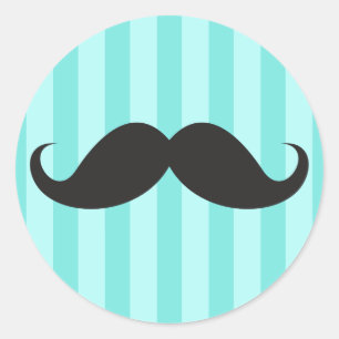 Sticker Rond Funky noir guidon moustache moustache aqua bleu