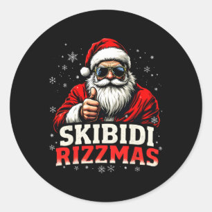 Sticker Rond Funky Père Noël Snowboard Noël Skibidi Ri
