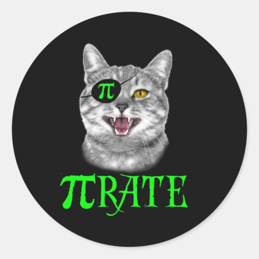 Sticker Rond Funky Pi Day Math Science Chat Pirate Couleur (Devant)