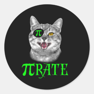 Sticker Rond Funky Pi Day Math Science Chat Pirate Couleur