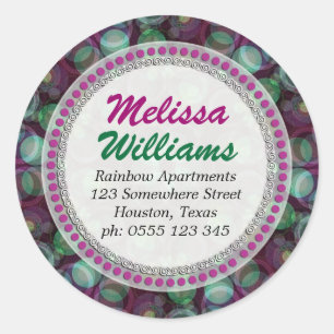 Sticker Rond Funky Pink Green Motif Round Return Adresse
