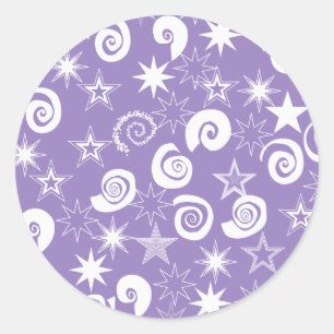 Sticker Rond Funky Purple Stars and Swirls Fun Motif Cadeaux