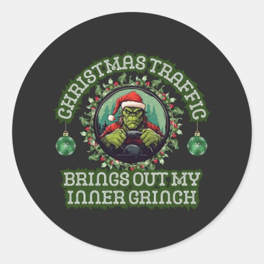 Sticker Rond Funky Trucker Noël Grinch Trafic (Devant)