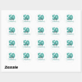 Sticker Rond Funky Turquoise 50 et Fabuleux anniversaire (Feuille)