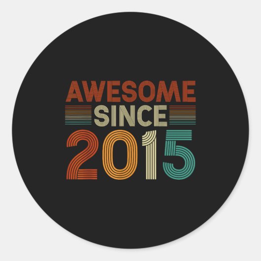 Sticker Rond Funny 10 Year Old Awesome Since 2015 Birthday Son (Devant)