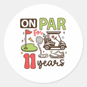 Sticker Rond Funny 11e Anniversaire Chemise de Golf 11 Ans Golf