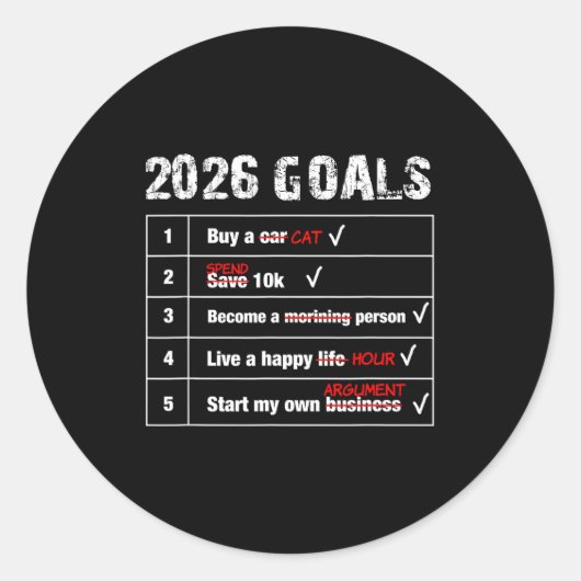 Sticker Rond Funny 2026 Goals Hilarious New Year Sarcastic (Devant)