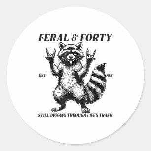 Sticker Rond Funny 40e anniversaire Est 1985 Feral &amp; Quaran