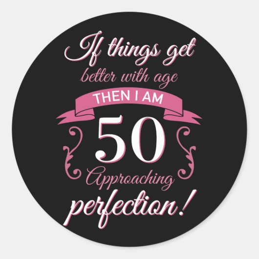 Sticker Rond Funny 50e anniversaire 'Perfection' (Devant)