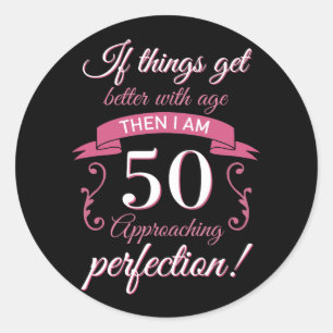 Sticker Rond Funny 50e anniversaire 'Perfection'