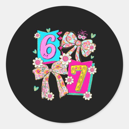 Sticker Rond Funny 67 Coquette Bow Design For Girly Aesthetic L (Devant)