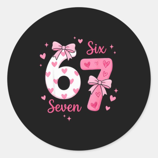 Sticker Rond Funny 67 Cute Six Seven Meme Nk Hearts Bow Valenti (Devant)