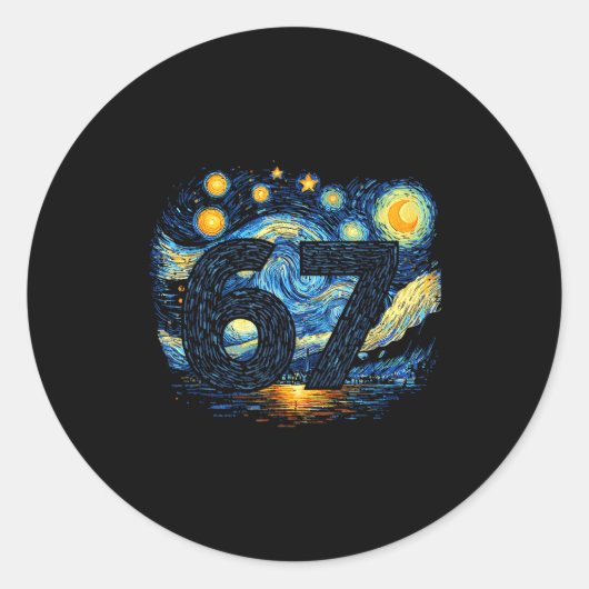 Sticker Rond Funny 67 Meme Six Seven Starry Art Night  (Devant)