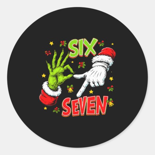 Sticker Rond Funny 67 Santa Hand Christmas Six Seven Meme Teens (Devant)