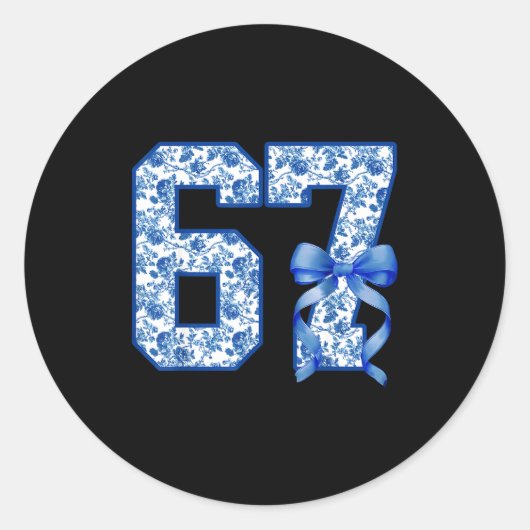 Sticker Rond Funny 67 Six Seven Coquette Girly Blue Toile Women (Devant)