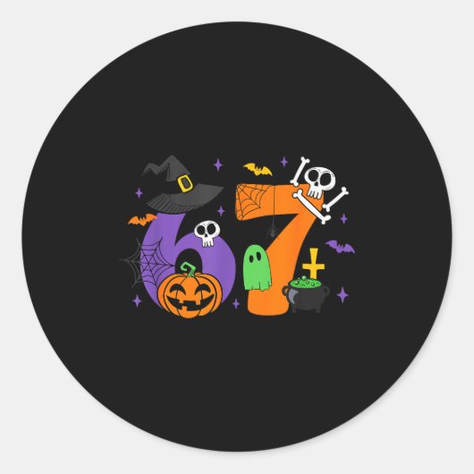 Sticker Rond Funny 67 Six Seven Halloween Meme Gen Alpha (Devant)