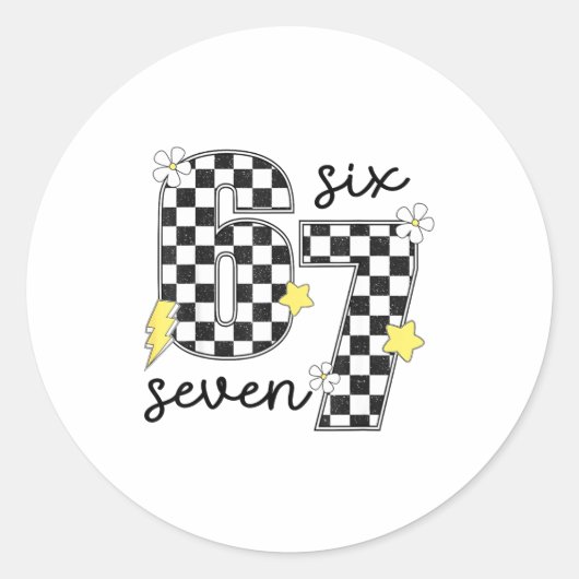 Sticker Rond Funny 67 Six Seven Meme Slang 6-7 Checkered Number (Devant)