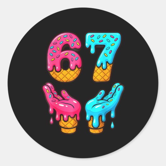 Sticker Rond Funny 6 7 67 Six Seven Meme  (Devant)