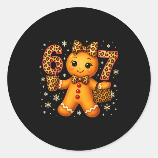 Sticker Rond Funny 6 7 Christmas Leopard Bow Gingerbread Girls (Devant)