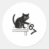 Sticker Rond Funny 6 7 Meme Cat Knocking Off 67  (Devant)