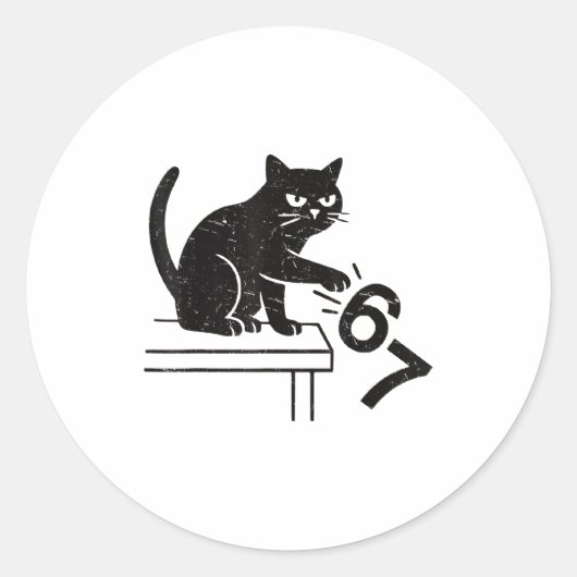 Sticker Rond Funny 6 7 Meme Cat Knocking Off 67  (Devant)