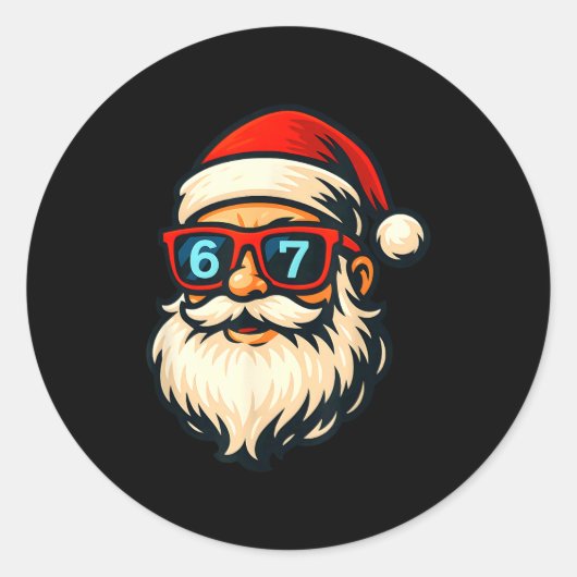 Sticker Rond Funny 6 7 Six Seven Meme Santa Face Christmas Men (Devant)
