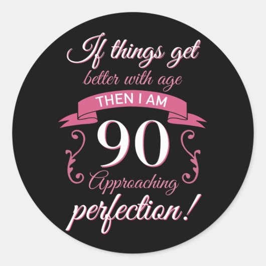 Sticker Rond Funny 90e anniversaire 'Perfection' (Devant)