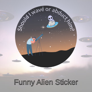 Sticker Rond Funny Alien Core UFO Design 