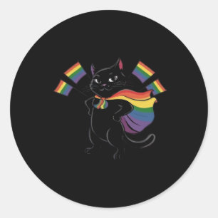 Sticker Rond Funny Ally Chat Rainbow Gay pride Mois Lgbtq
