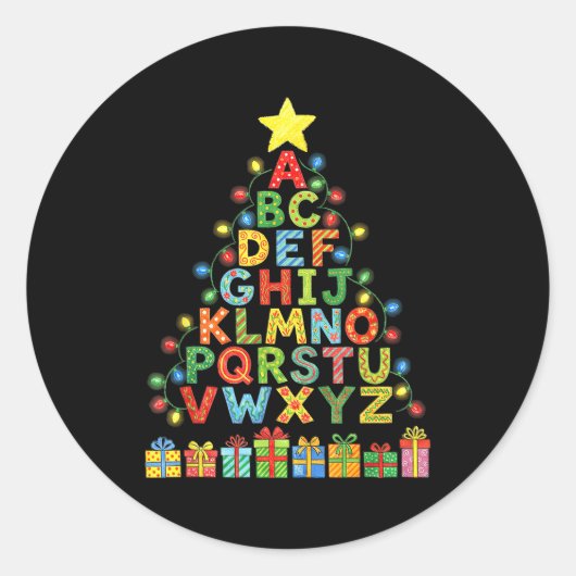 Sticker Rond Funny Alphabet Christmas Tree Graphic Abc A-z Teac (Devant)