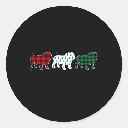 Sticker Rond Funny Anglais Bulldog Rouge Plaid Chien de Noël Am (Devant)