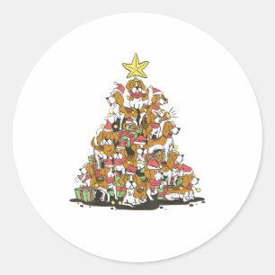 Sticker Rond Funny arbre de Noël beagle pour amoureux de les ch