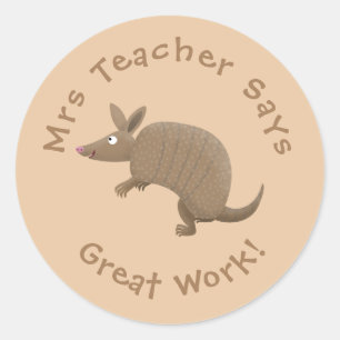 Sticker Rond Funny armadillo joyeux prix d'enseignant de dessin