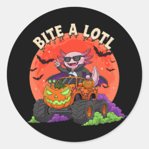 Sticker Rond Funny Axolotl Dracula Camion Monster Halloween