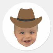 Sticker Rond Funny Baby Face 1st Rodeo Western Theme  (Devant)