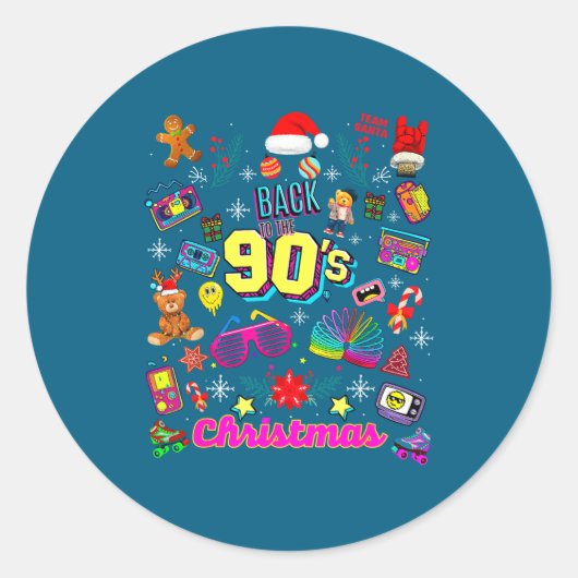 Sticker Rond Funny Back To 90's Christmas Nostalgia Quotes Grap (Devant)