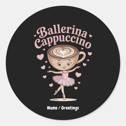 Sticker Rond Funny Ballerina Cappuccina Italien Brainrot mème (Devant)