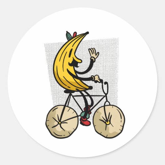Sticker Rond Funny Banana Biker Cartoon Design (Devant)