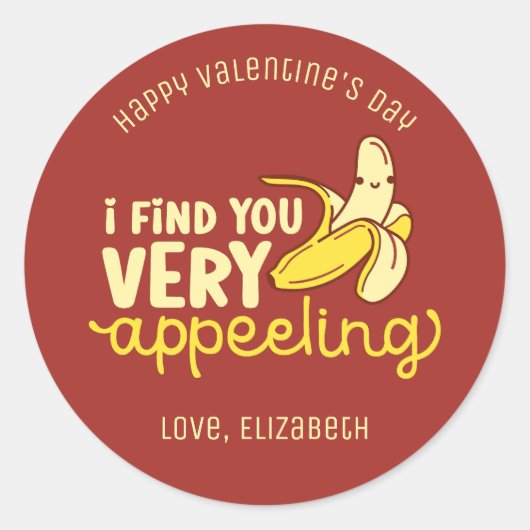 Sticker Rond Funny Banana Pun mignon Valentine's Day Rouge (Devant)
