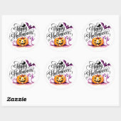 Sticker Rond Funny Bat Ghosts and Pumpkin Happy Halloween (Feuille)
