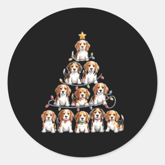 Sticker Rond Funny Beagle Christmas Tree Dog Lovers Women Men X (Devant)