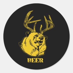 Sticker Rond Funny Bear Plus Deer Équivalent Beer Deer Hunting 