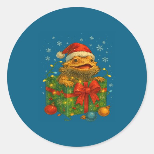 Sticker Rond Funny Bearded Dragons Santa Christmas Tree Lights  (Devant)