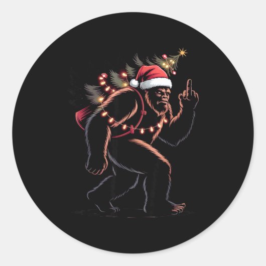 Sticker Rond Funny Bigfoot Middle Finger Christmas Sasquatch An (Devant)