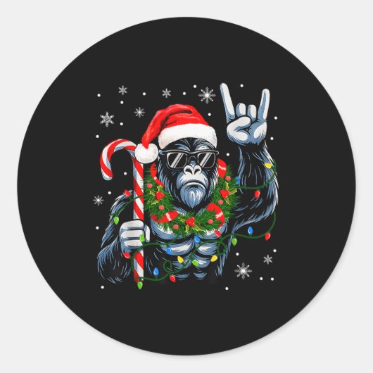 Sticker Rond Funny Bigfoot Rock On Pajamas Pjs Christmas Xmas M (Devant)